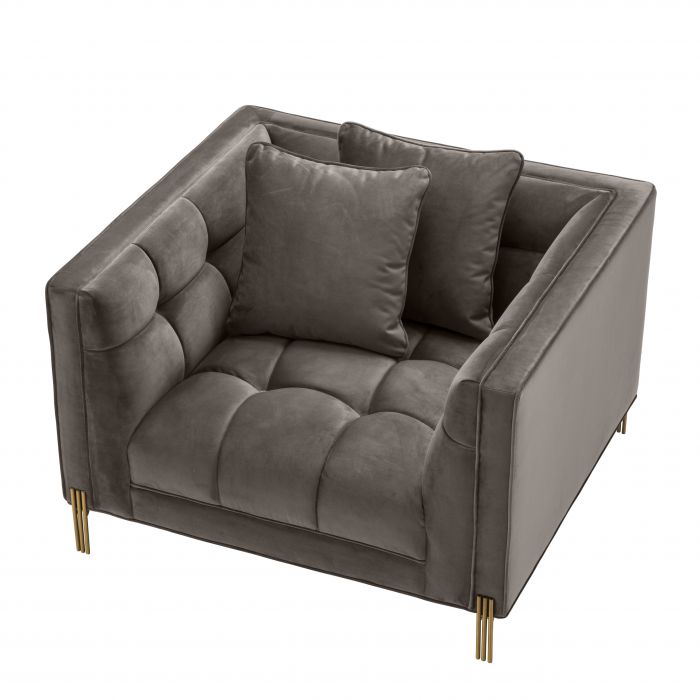 Fauteuil Sienna matelassé gris en velours