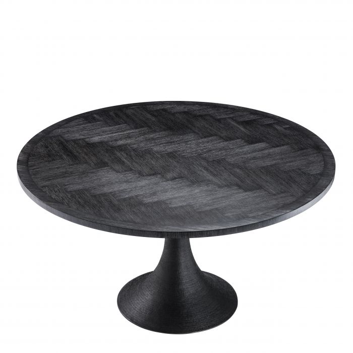 Table de salle à manger ronde en bois fumé noir Melchior