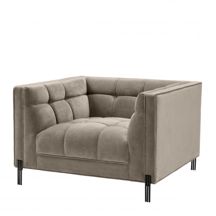 Fauteuil Sienna matelassé beige en velours