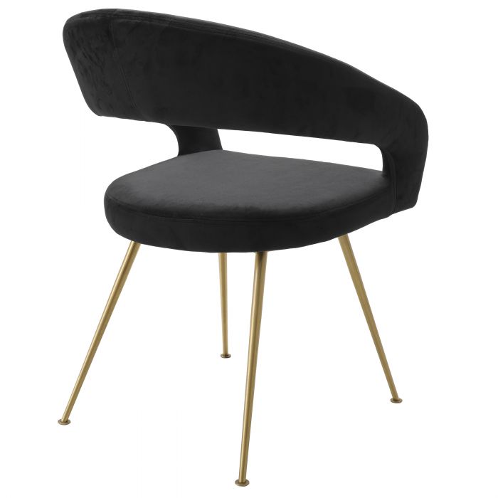 Chaise de salle à manger en velours noir Bravo