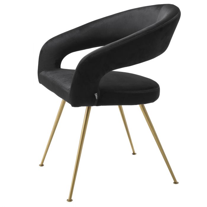 Chaise de salle à manger en velours noir Bravo